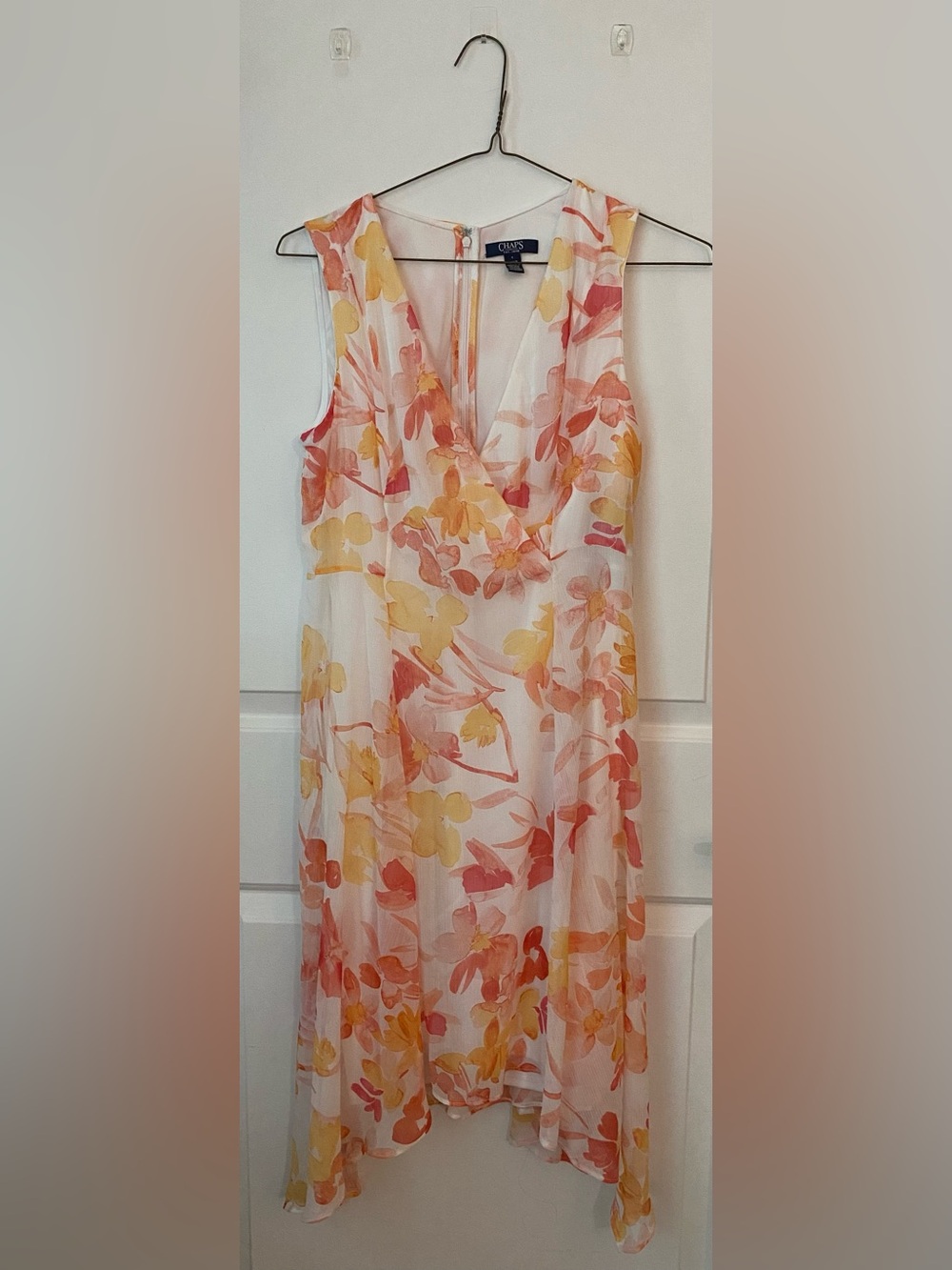Chaps Sleeveless Floral High-Low Dress in Pink & Yellow